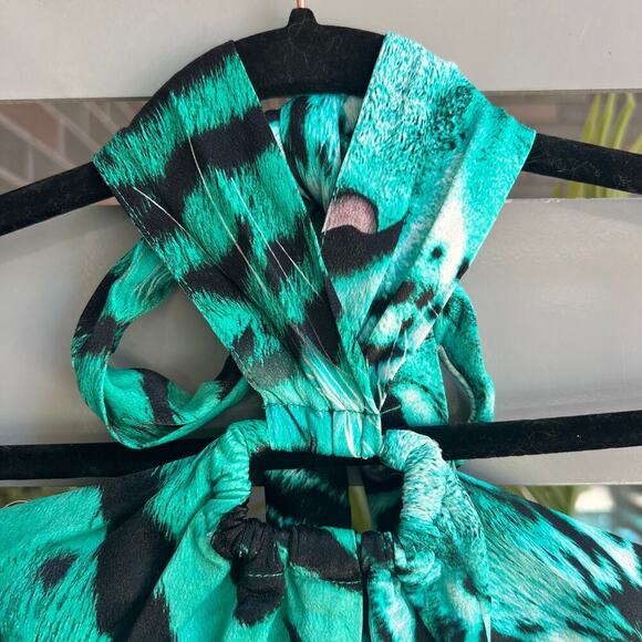 Karen Millen Turquoise Black Tiger Satin Tunic Top Size US 2 - Picture 6 of 8